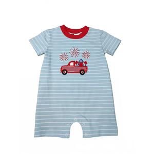 NEW BANANA SPLIT kids firework fun applique romper in blue